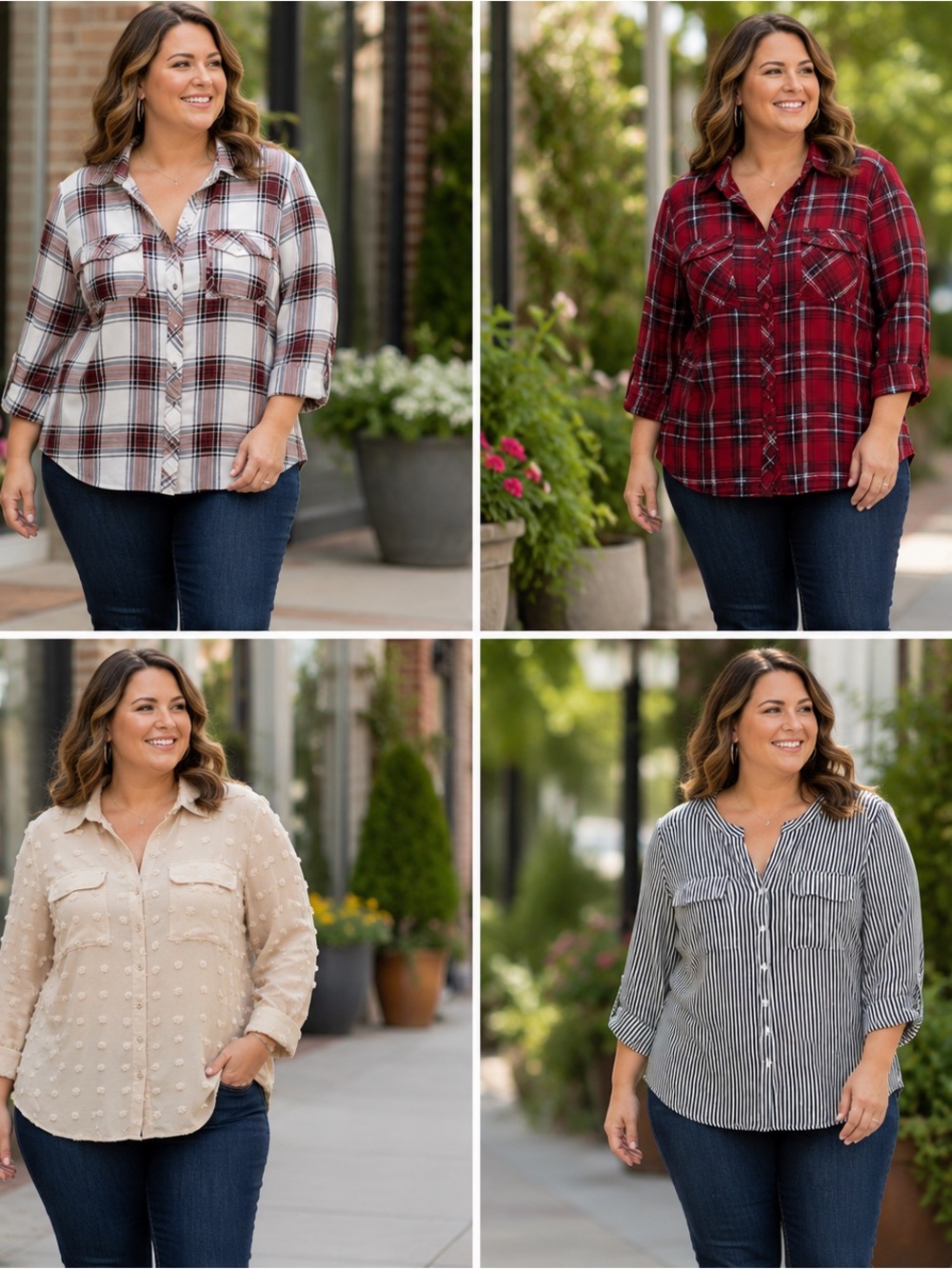 Collection of Four Tops 1X Plus Plaid and Striped